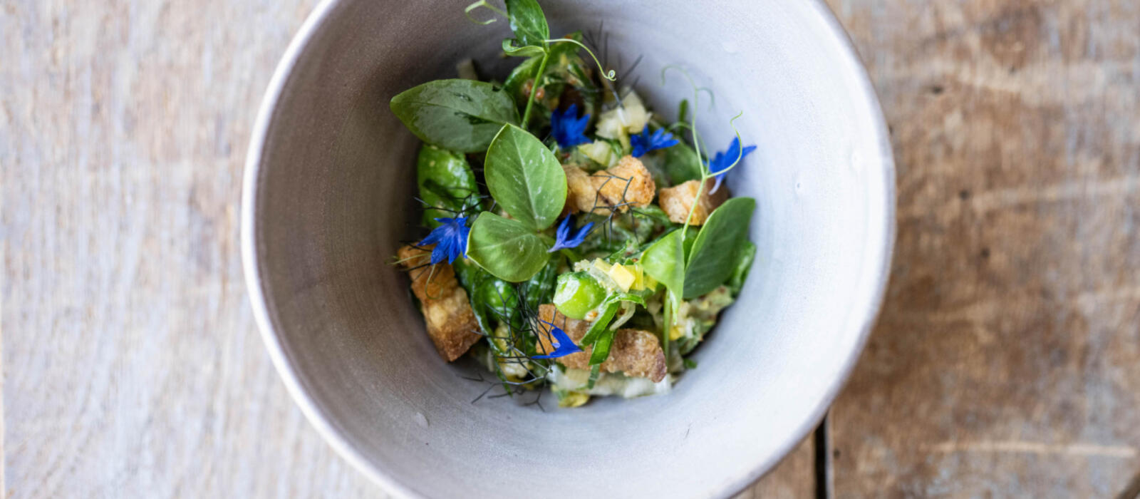 Spring Pea Salad with Crispy Pork Belly