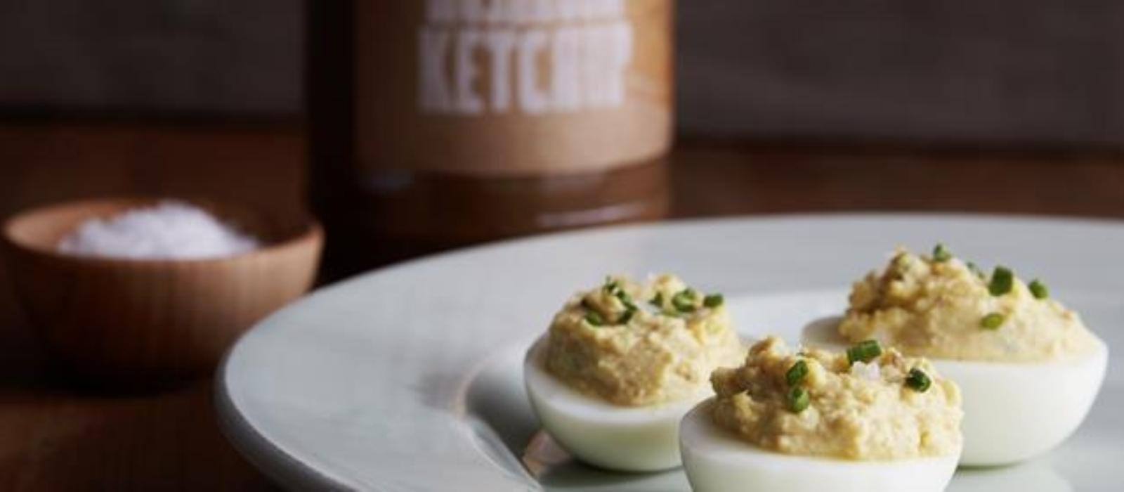 Mushroom Ketchup Deviled Eggs