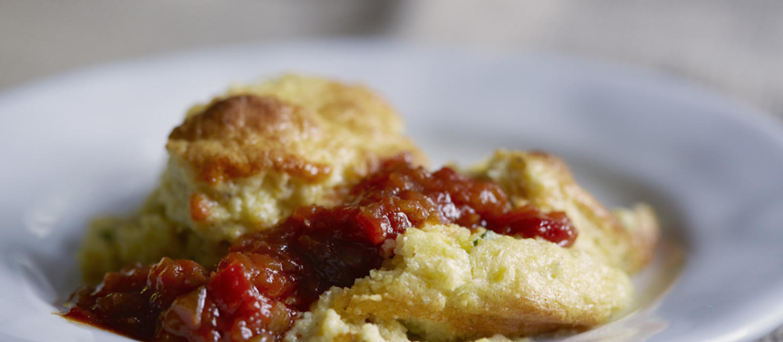 Herbed Spoonbread with Blackberry Farm Pepper Chutney