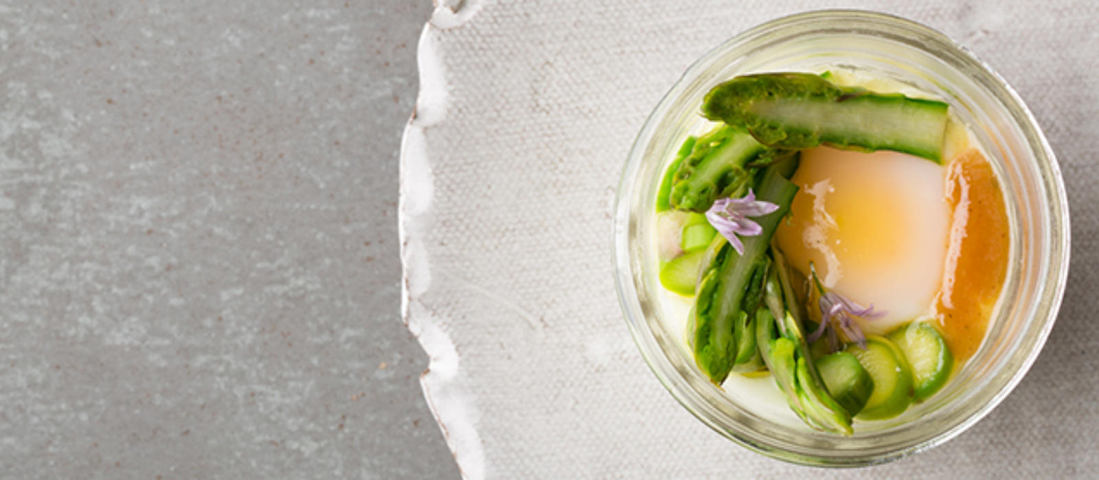 Coddled Farm Egg with Warm Bacon Vinaigrette and Asparagus