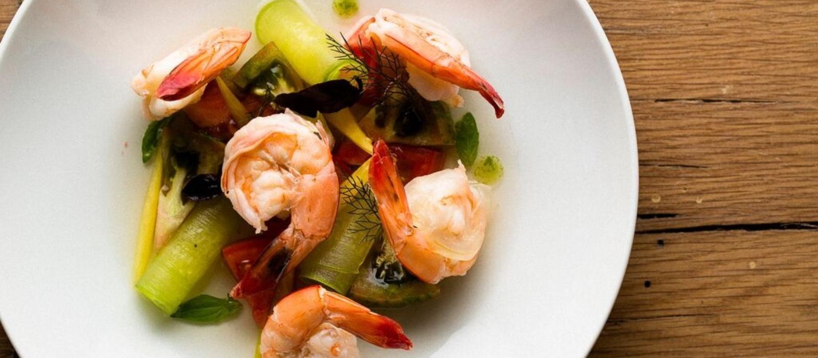 Shrimp with Summer Tomato and Cucumber Salad