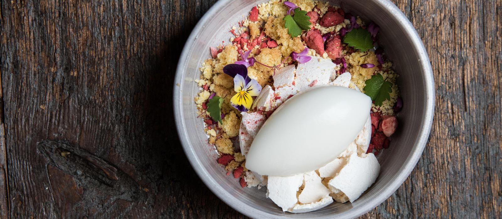Strawberry and Corn Pavlova with Lemon Sorbet