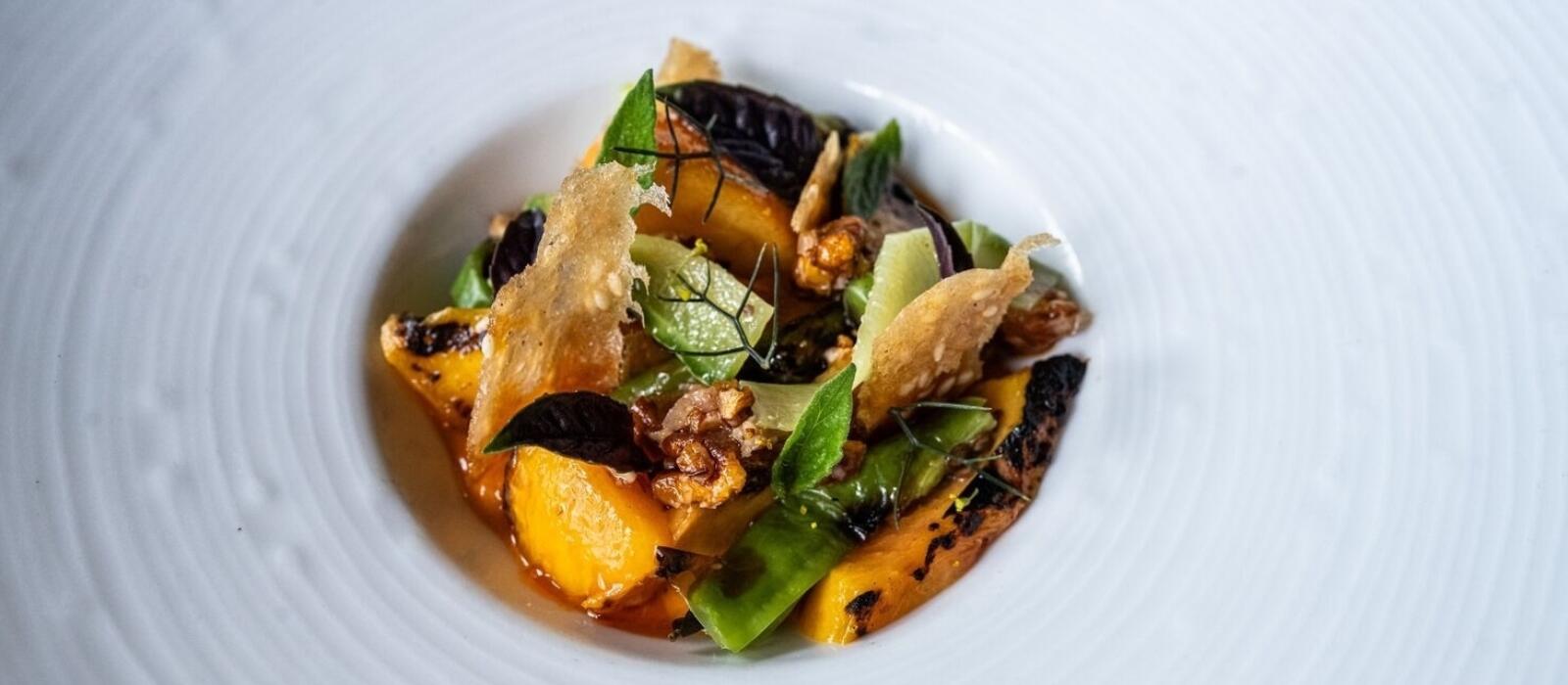 Grilled Peach and Shishito Salad