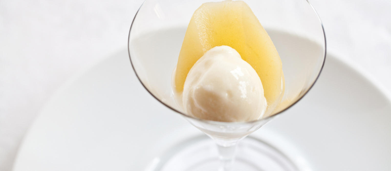 Honey Poached Pear with Lemon Yogurt Sherbet