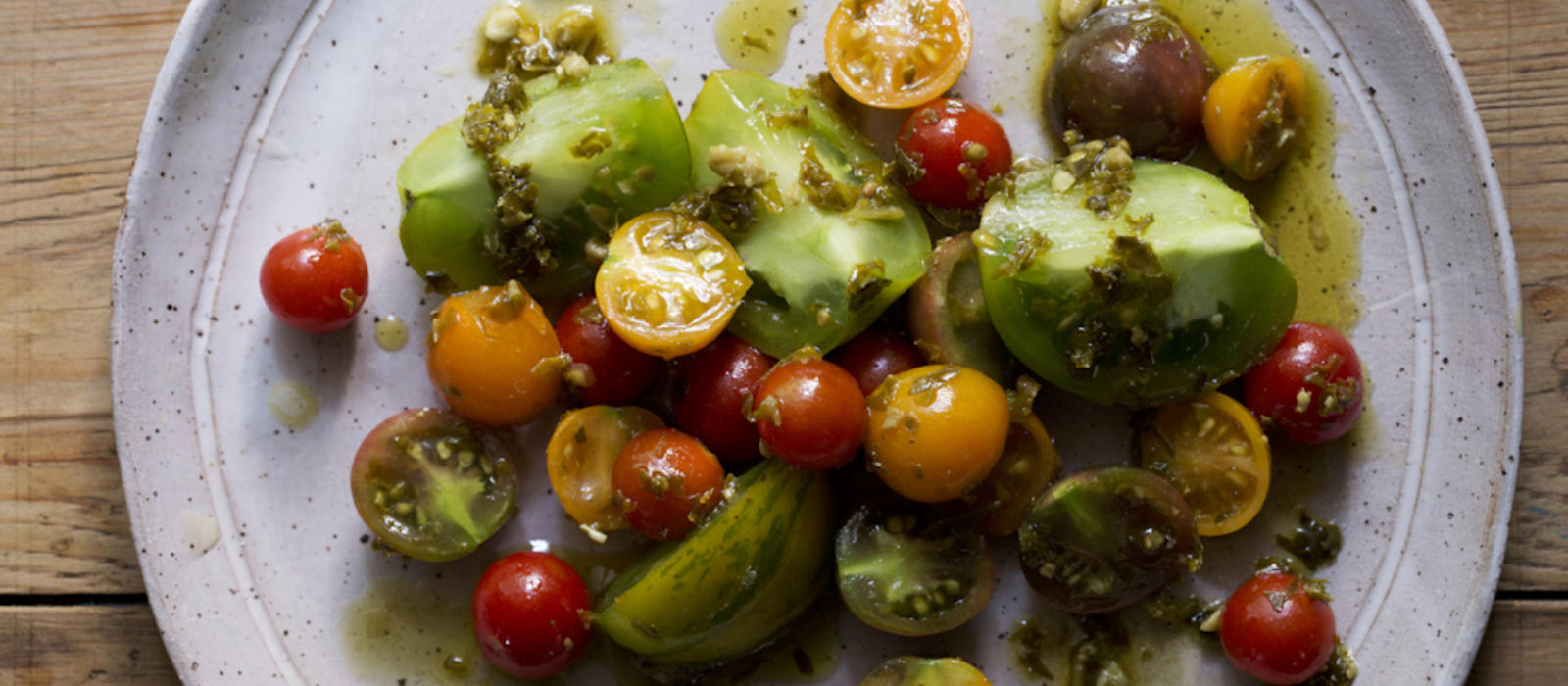 Tomato Salad with Blackberry Farm Kale, Ramp or Basil Pesto