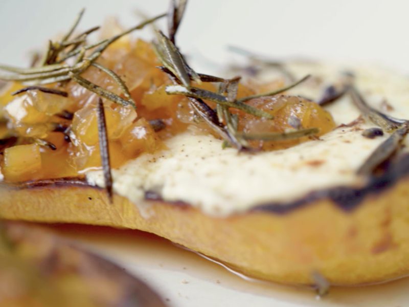Roasted Butternut Squash with Butternut-Honey Jam and Ricotta