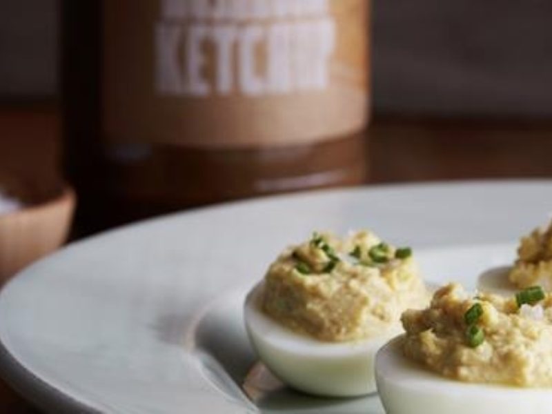 Mushroom Ketchup Deviled Eggs
