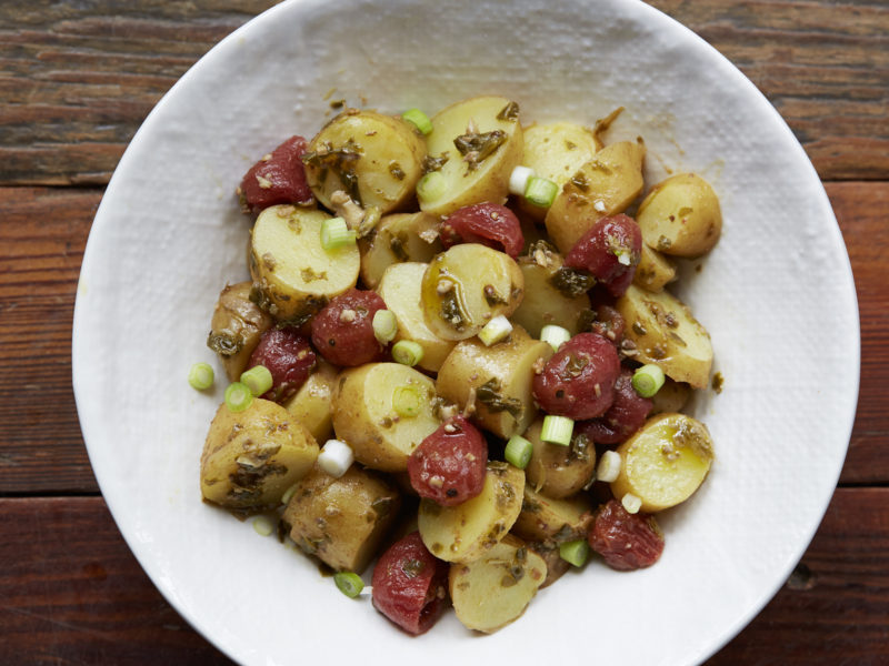 New Potato Salad with Blackberry Farm Tiny Tomatoes and Basil Pesto