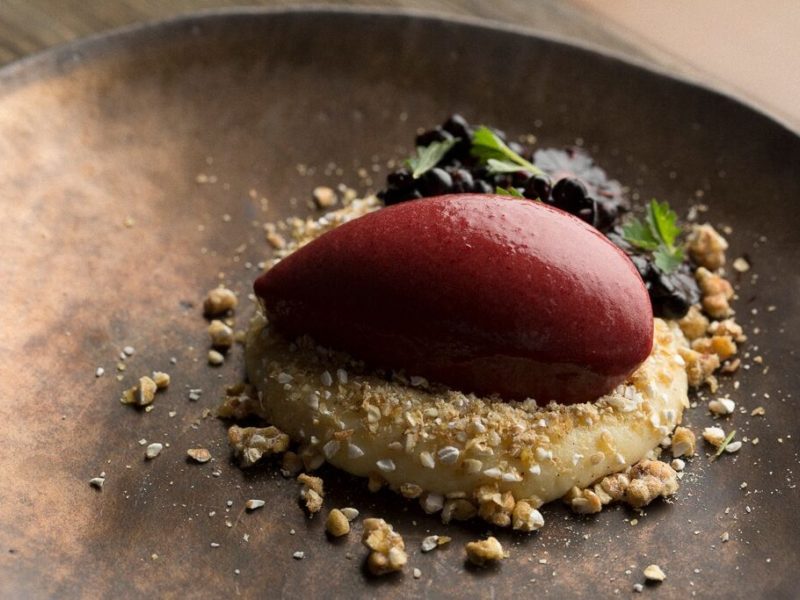 Blackberry Sorbet with Sheep's Milk Custard
