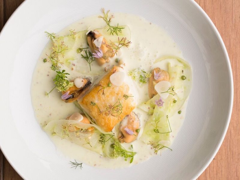 Halibut with Green Tomato and Mustard Sauce