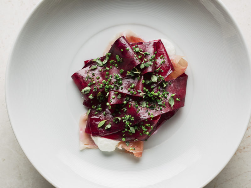 Shaved Beet with Smoked Mushroom Oil