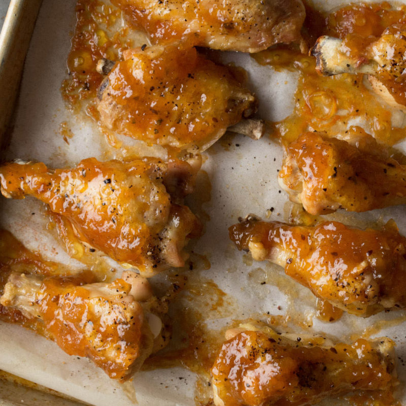 Peach Vidalia Glazed Chicken Wings