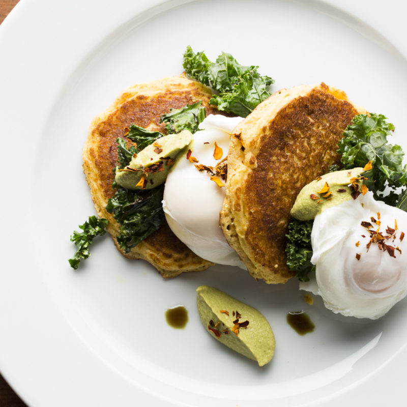 Poached Farm Eggs with Hoe Cakes