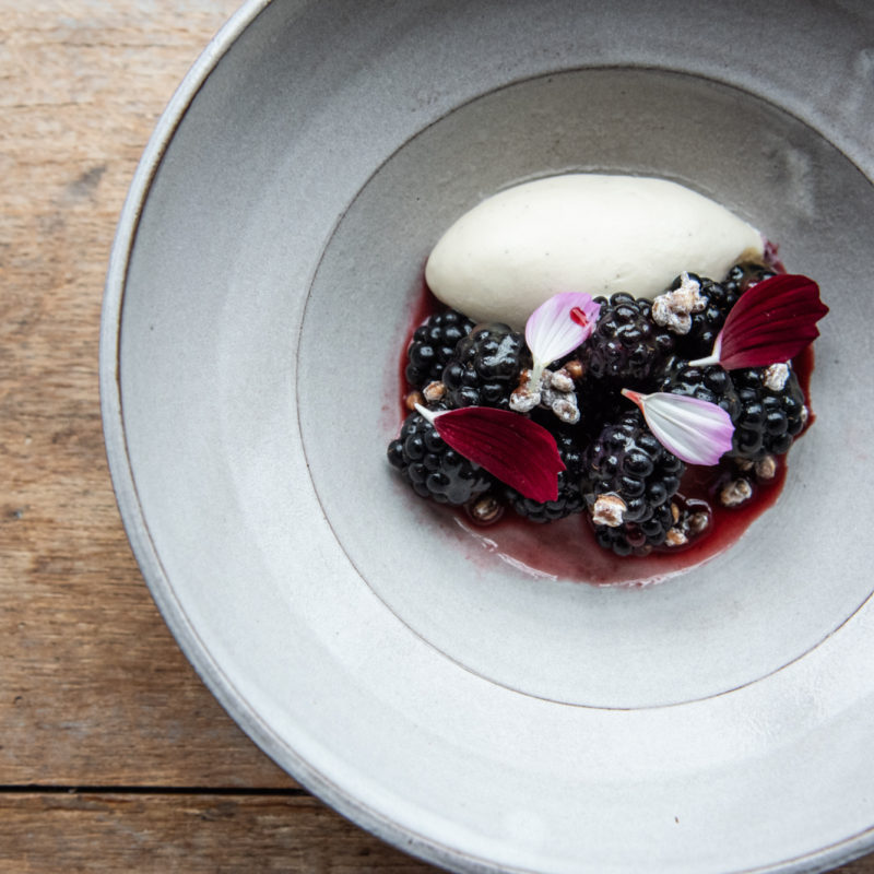 Wild Blackberries with Blue Barley Ice Cream