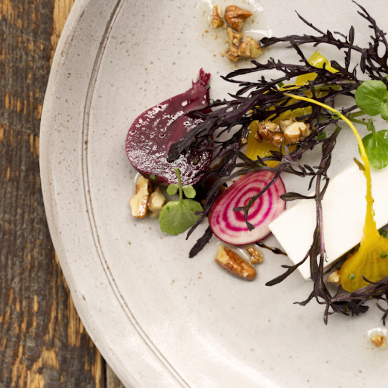 Beet Salad with Blue Cheese Mousse and Pecan Dressing