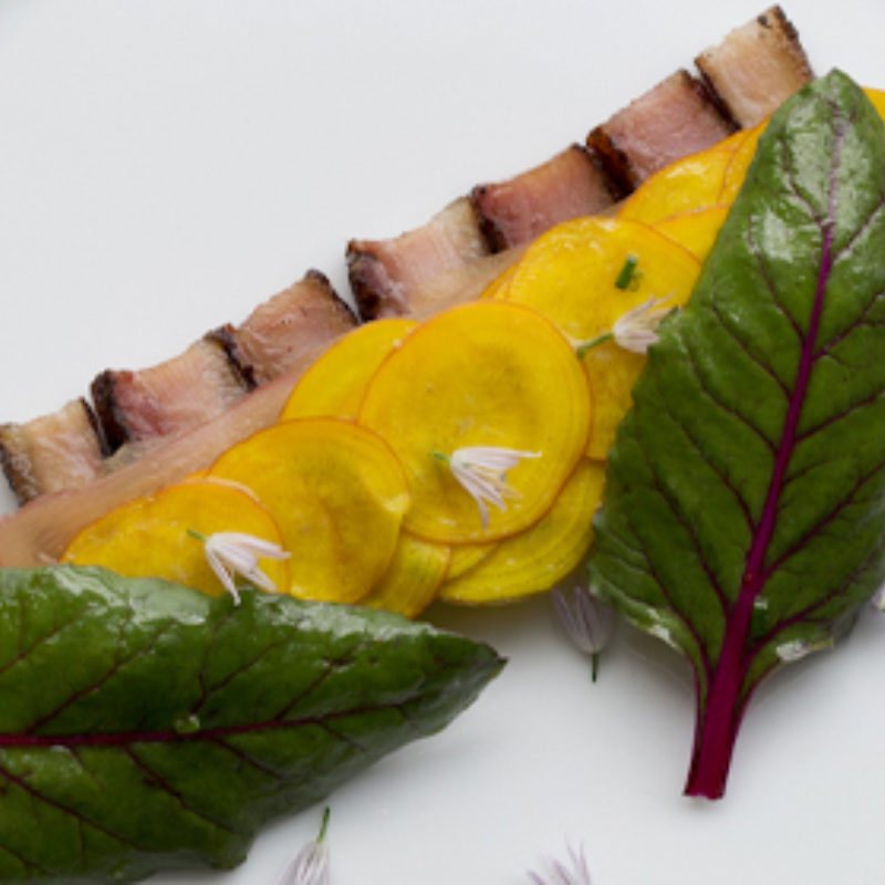 Smoked Pork Jowl with Pickled Rhubarb