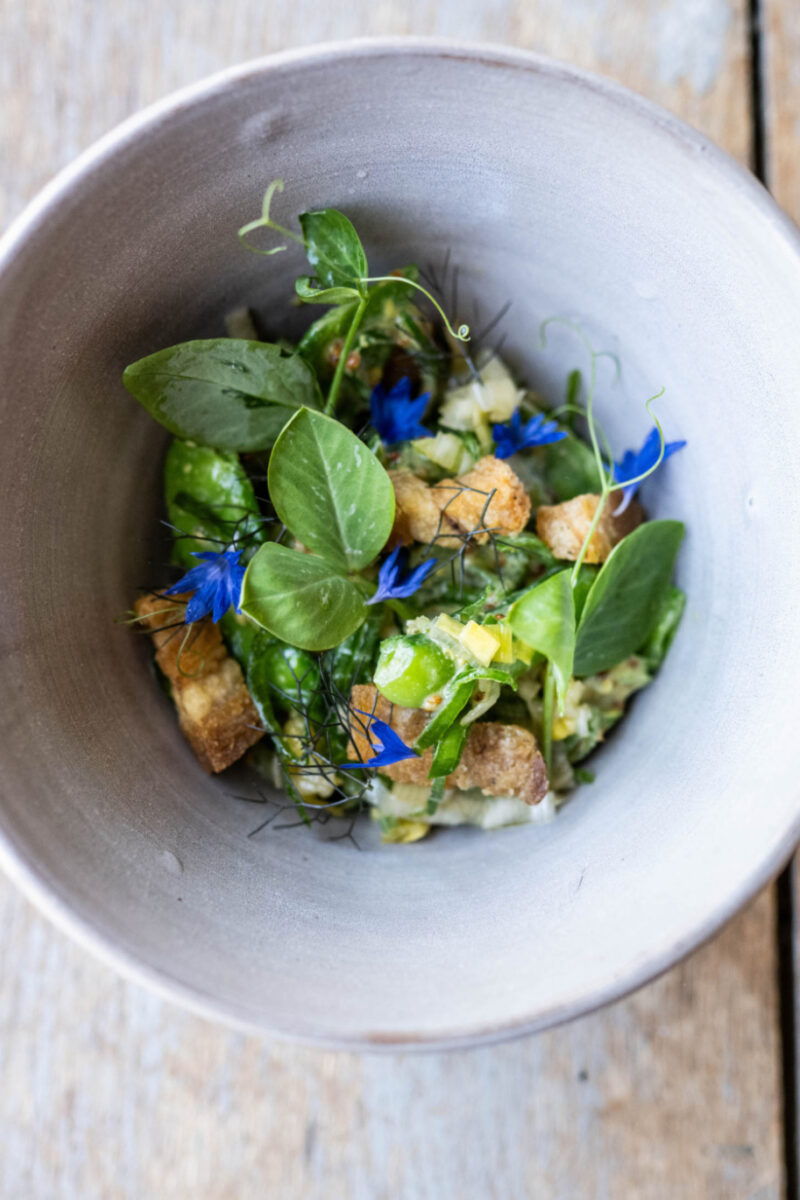 Spring Pea Salad with Crispy Pork Belly