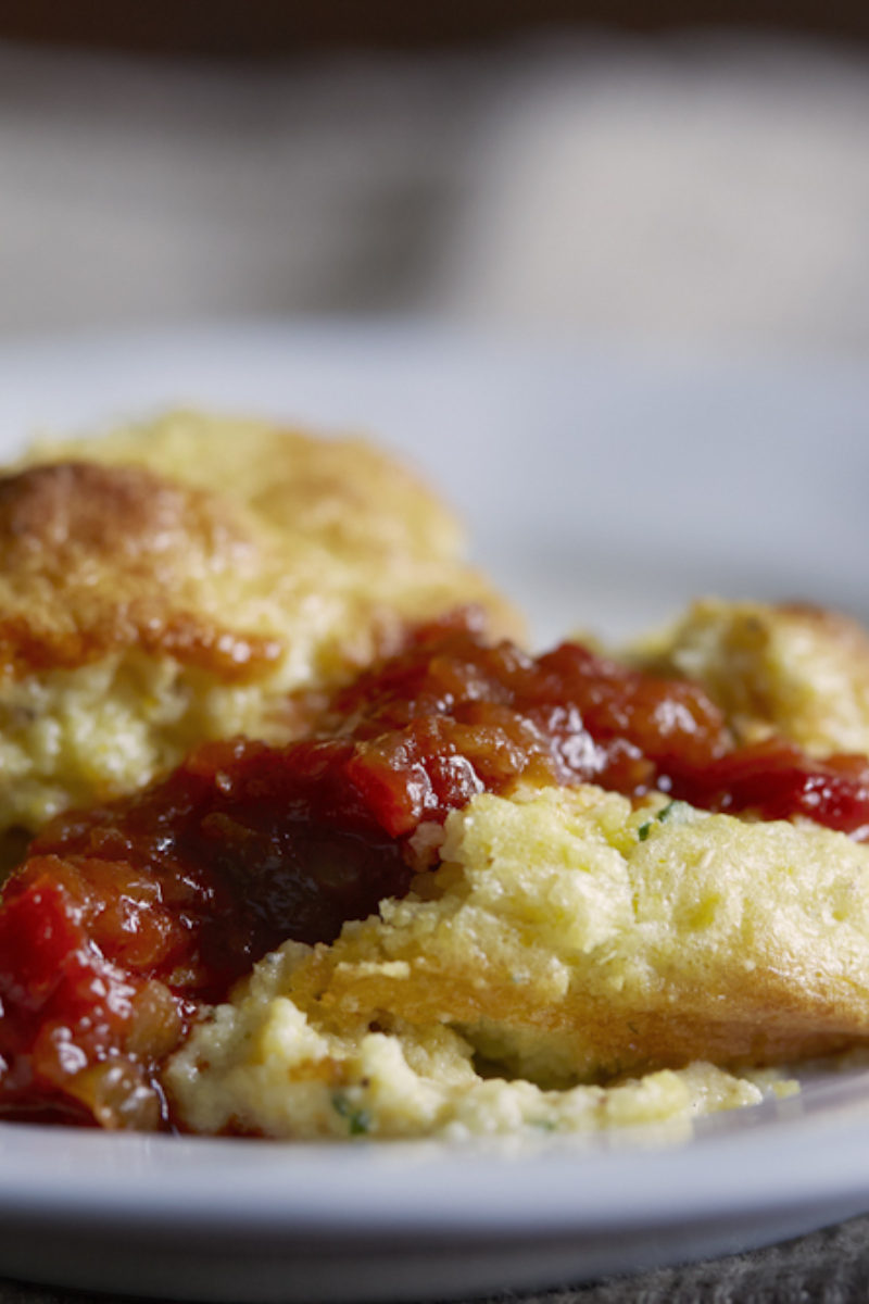 Herbed Spoonbread with Blackberry Farm Pepper Chutney