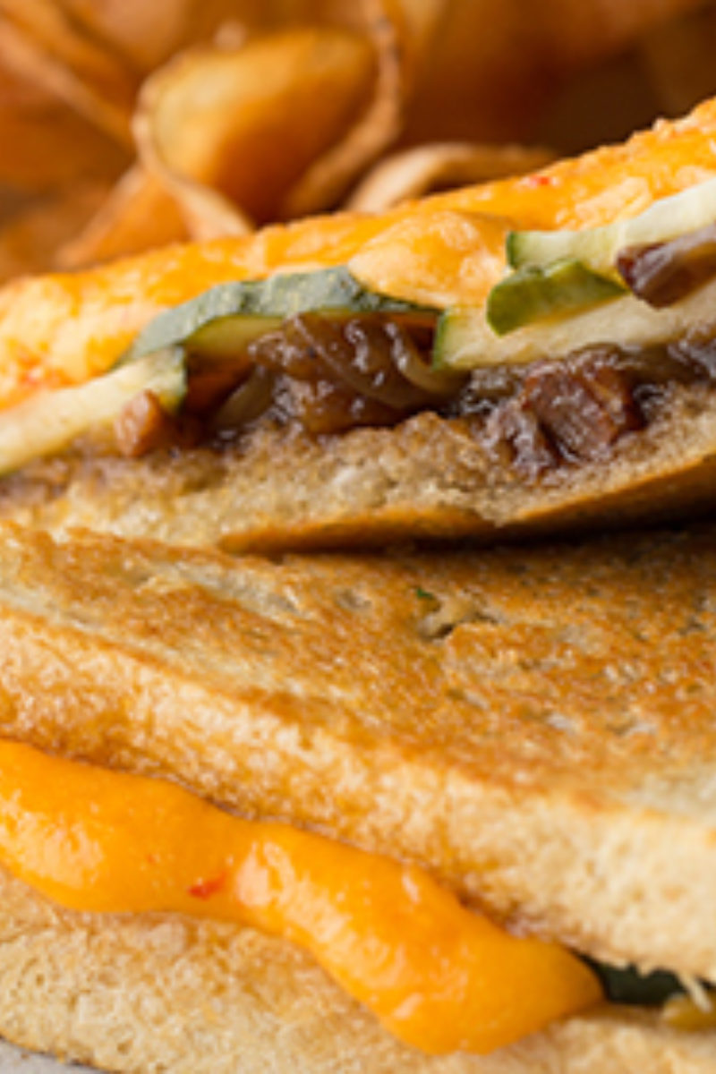 Grilled Pimento Cheese with Pickles and Bacon Jam