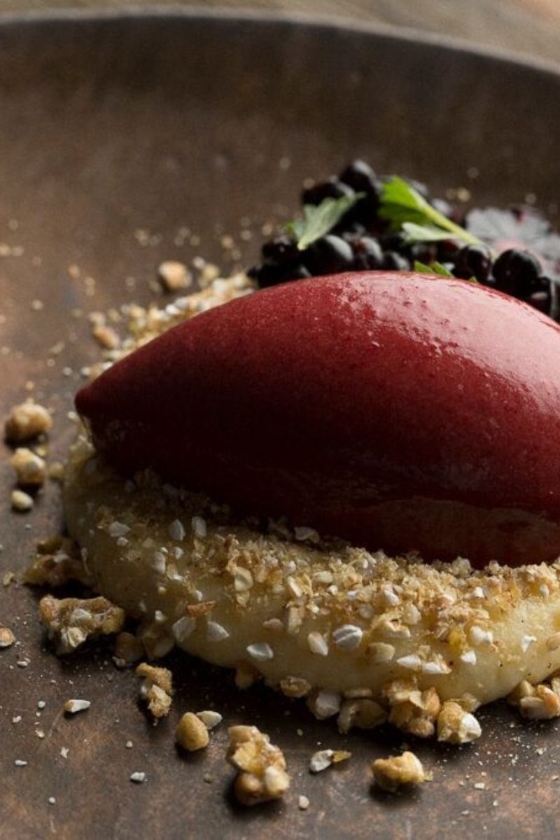 Blackberry Sorbet with Sheep's Milk Custard