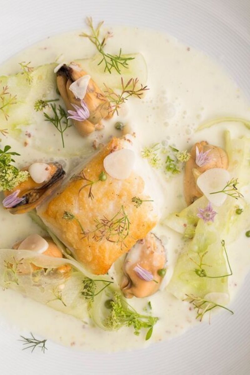 Halibut with Green Tomato and Mustard Sauce