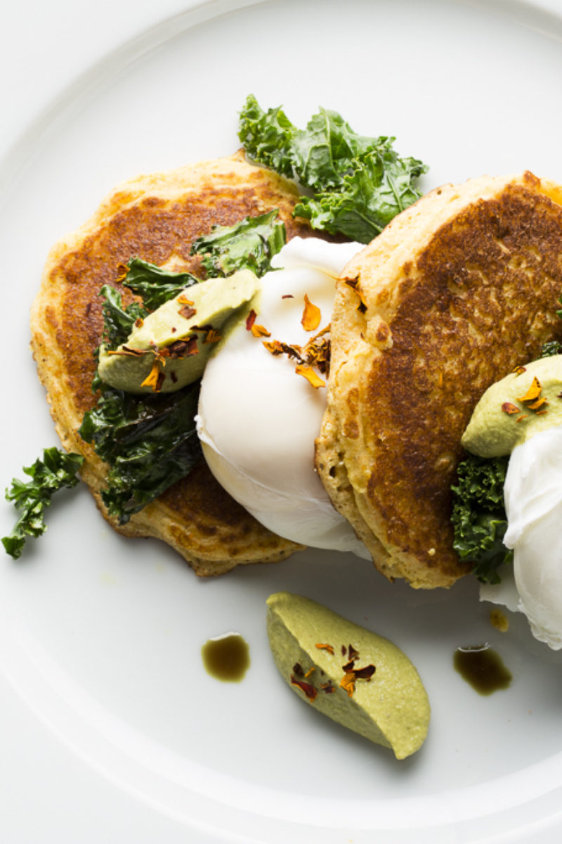 Poached Farm Eggs with Hoe Cakes
