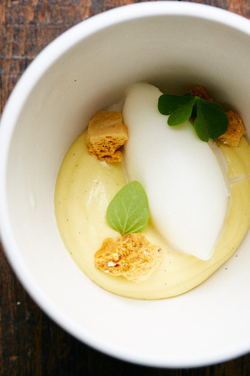 Bee Balm Custard with Buckwheat Honeycomb