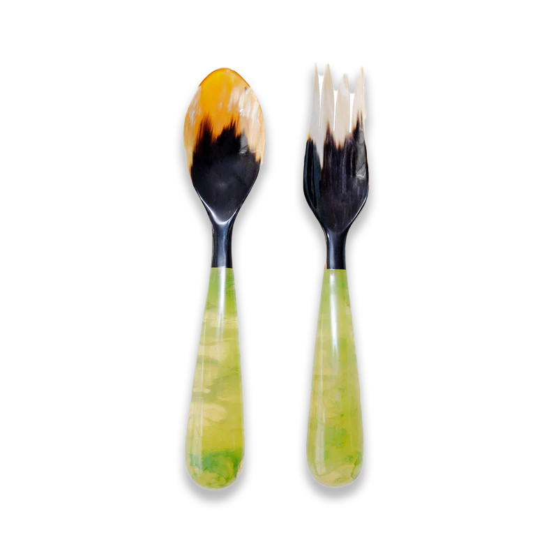 Horn and Resin Salad Serving Set