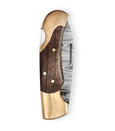 Damascus Folding Knife in Walnut